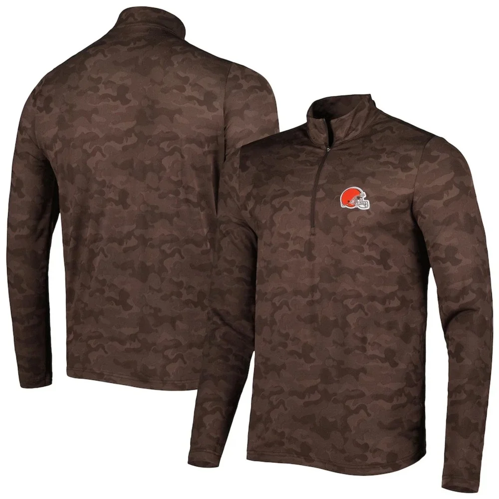 Antigua Cleveland Browns Mens Brigade Camo Quarter Zip Pullover Brown MD 104655